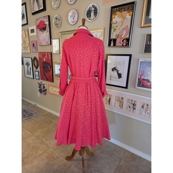 Vintage 60s Ciao Ltd Silk Dress Belted Midi‎ Fit Flare Pink Polka Dot Full Skirt - Picture 5 of 8